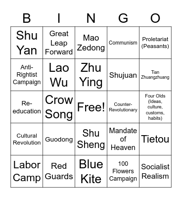 Chinese 110: Blue Kite Bingo Card