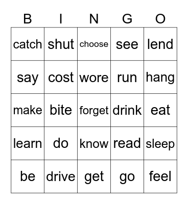 Irregular Verbs Bingo Card
