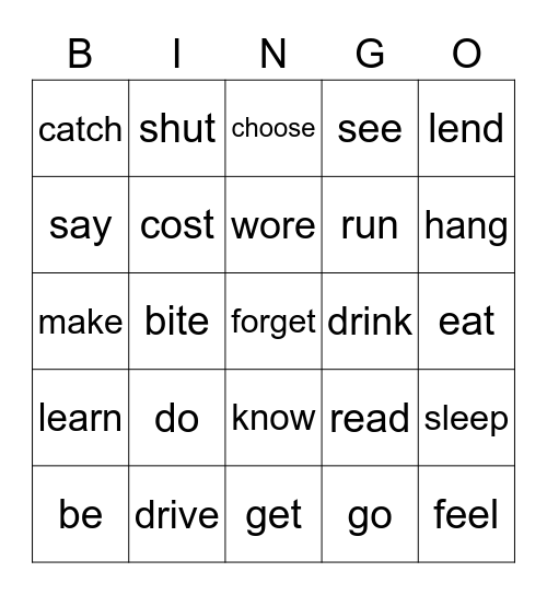 Irregular Verbs Bingo Card