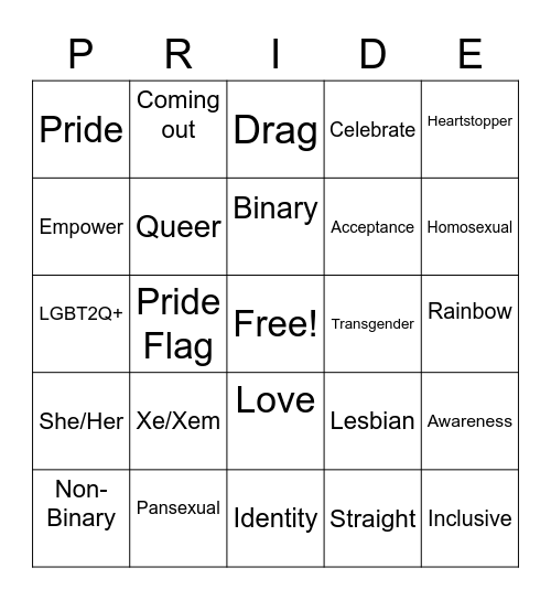 Rainbow Bingo Card