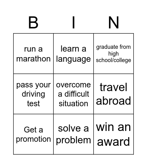 Personal achievements Bingo Card