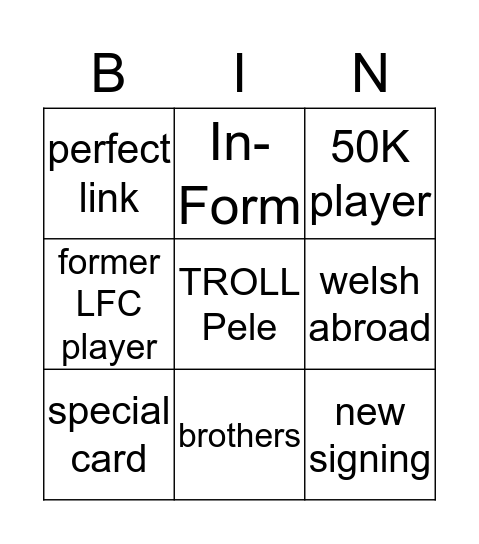 FIFA Bingo Card