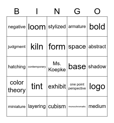 Art Bringo Bingo Card