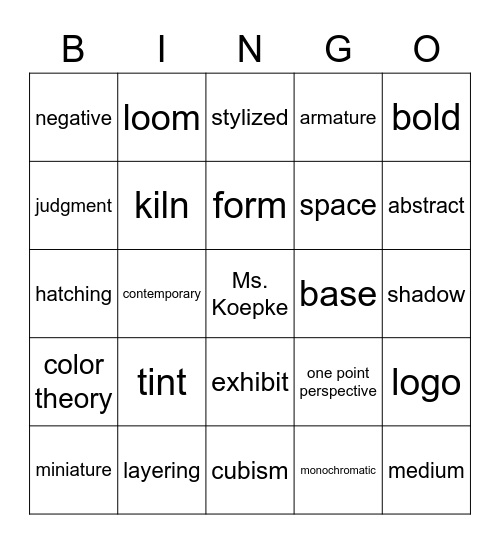 Art Bringo Bingo Card