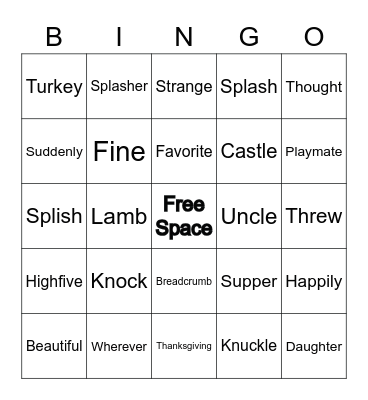 Power Words Bingo! Bingo Card