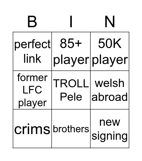 FIFA Bingo Card