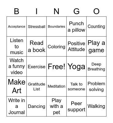 Coping Skills Bingo Card