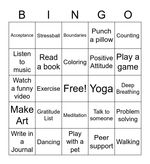 Coping Skills Bingo Card