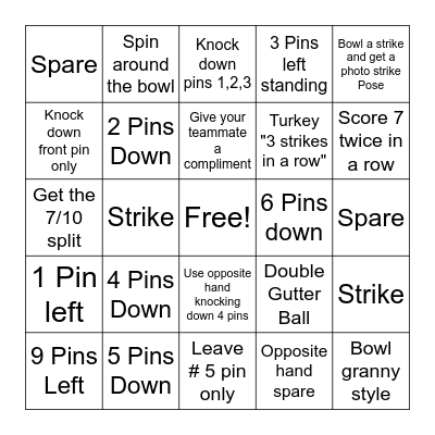 Bowling Bingo Card