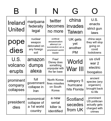 Notable Events 2023 Bingo Card
