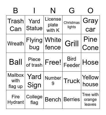 Neighborhood Bingo Card