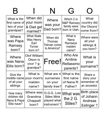 Ramsey Family Bingo! Bingo Card
