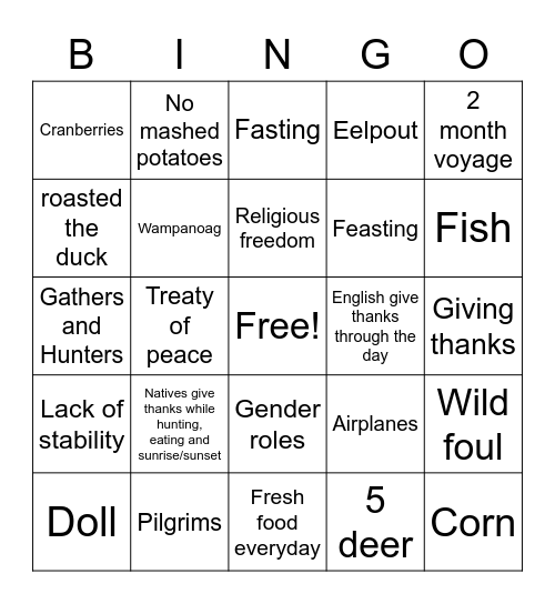 Have a great Thanksgiving Bingo Card