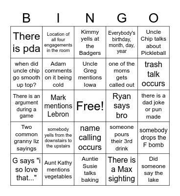 Family Fun Thanksgiving Bingo Card