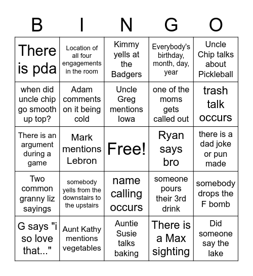 Family Fun Thanksgiving Bingo Card