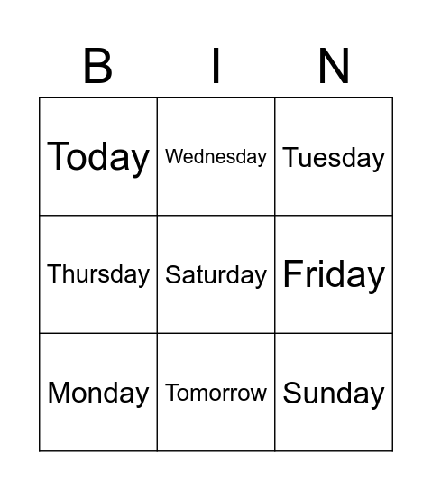 Days Bingo Card