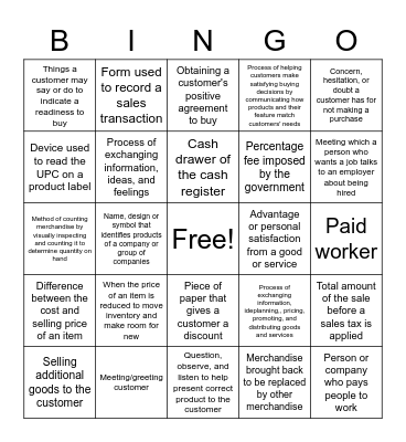 RETAIL CALLING CARDS Bingo Card
