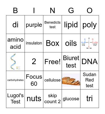 Lamont's Nutrient Bingo Card