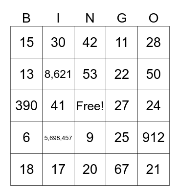 Numbers for ASL Practice Bingo Card