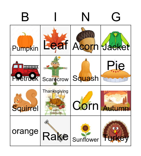 Fall /  Autumn Bingo Card