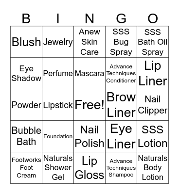 Avon Bingo Card