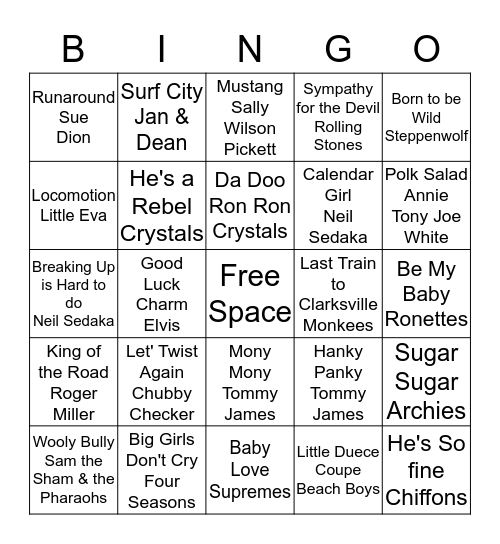 60's Bingo Card