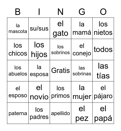 La familia Bingo Card