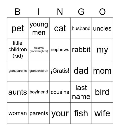 La Familia Bingo Card