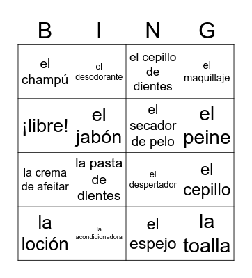Artículos de cuidado personal Bingo Card