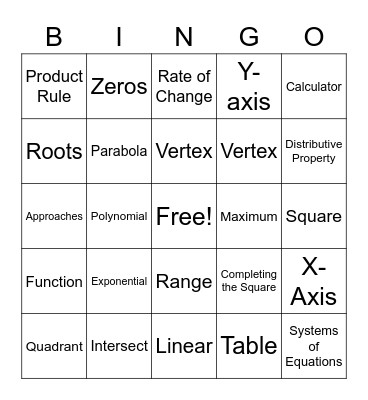 Quadratics and Exponential BINGO Card