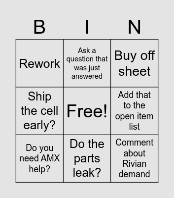 Rivian Call Bingo Card