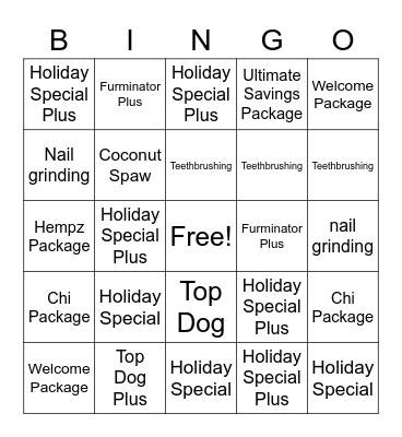 Holiday Add-On Bingo Card