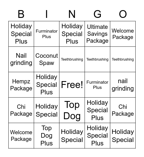 Holiday Add-On Bingo Card