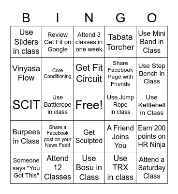 Get Fit December Challenge Bingo Card