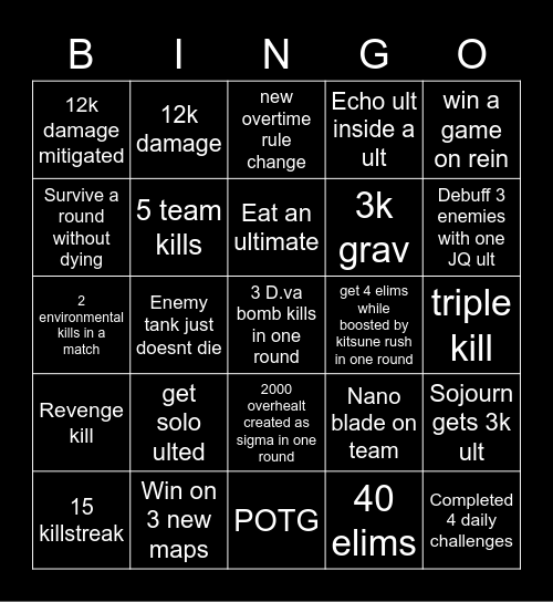 Overwatch 2 bingo Card