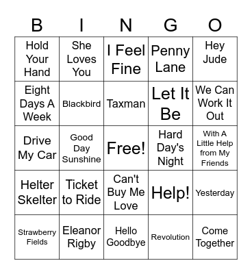 Bingo Beatles Bingo Card