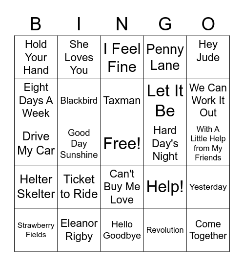 Bingo Beatles Bingo Card