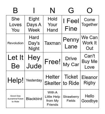 Bingo Beatles Bingo Card
