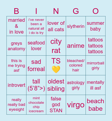 ☀️mo’s bingo🌙 Bingo Card