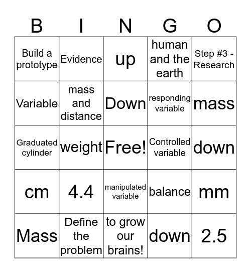 Review for Unit #1 Test Bingo Card