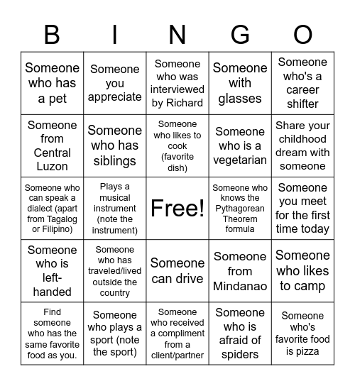 Human Bingo Card