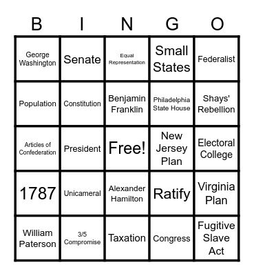 Constitutional Compromises Bingo Card