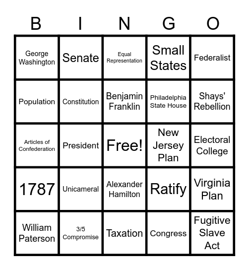 Constitutional Compromises Bingo Card