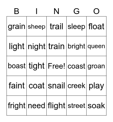 Vowel Teams Bingo Card