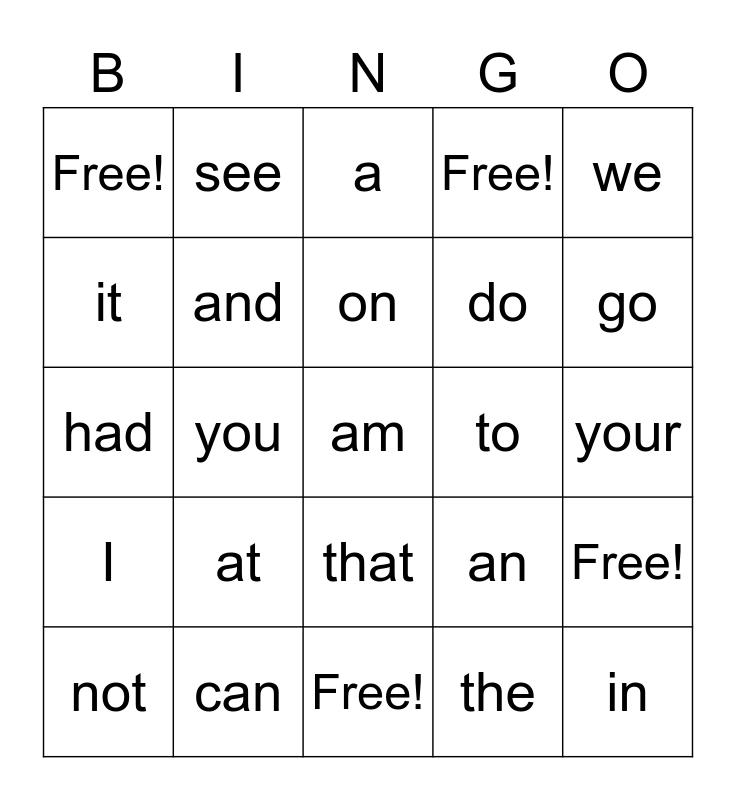 First and Second Quarter Kinder HFW Bingo Card