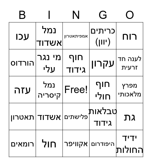 ארץ ישראל Bingo Card