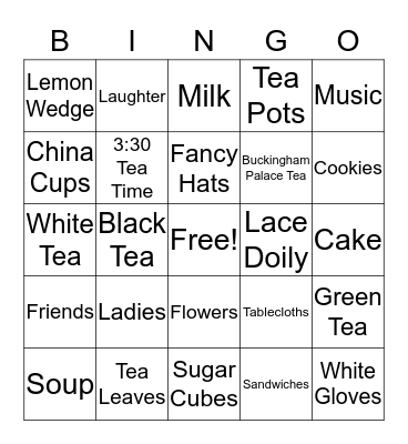 Ladies Tea Party and Fellowship Bingo Card