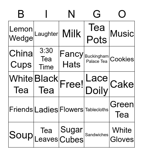 Ladies Tea Party and Fellowship Bingo Card