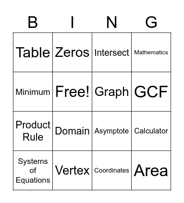 Quadratics and Exponential BINGO Card