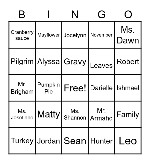 Thanksgiving Bingo Card